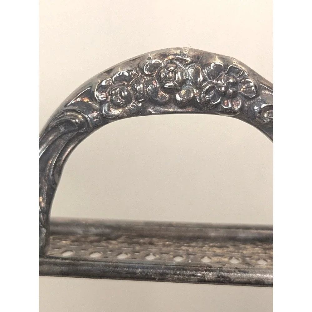 MCM Vtg Silver Plate Rectangular Gallery Tray Stand Pierced Reticulated Paw Feet